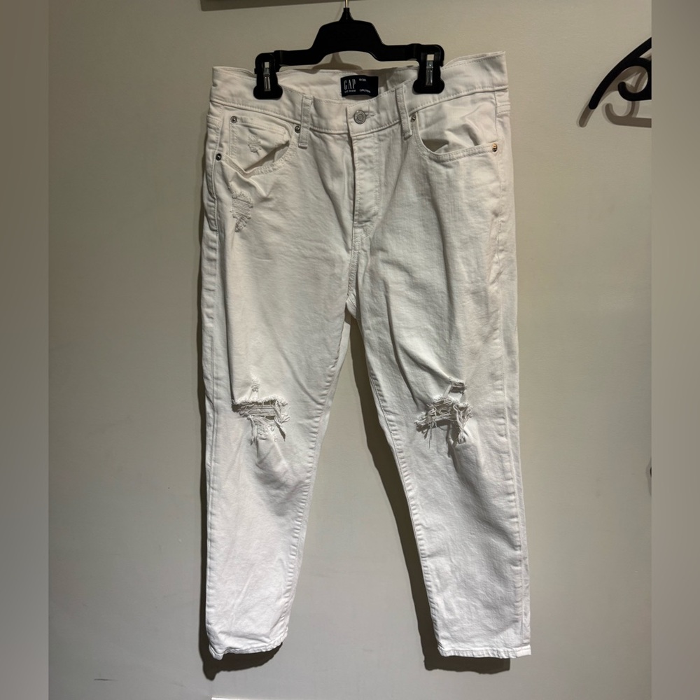 3/$30 White Denim girlfriend jeans with Distressed Details 30